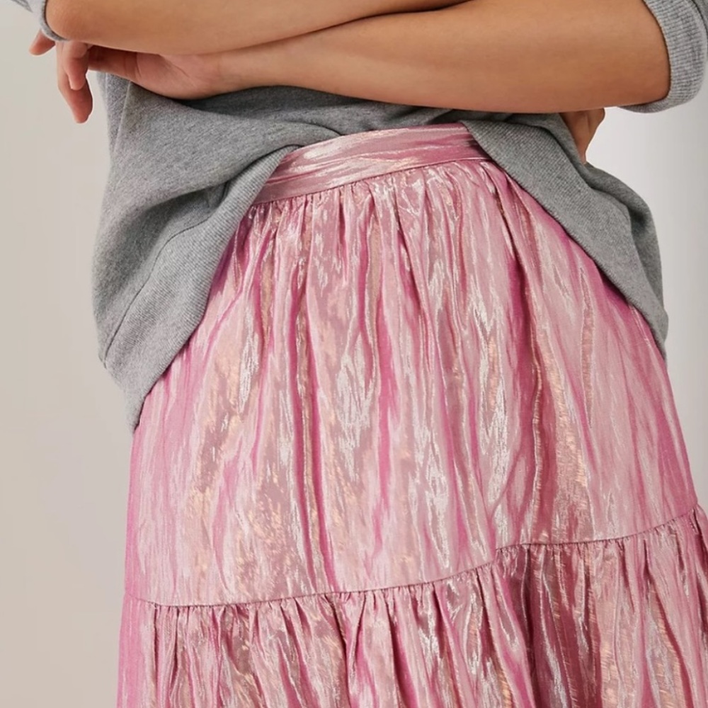 Anthropologie Maeve Alicia Crinkled Metallic Pink Skirt 0